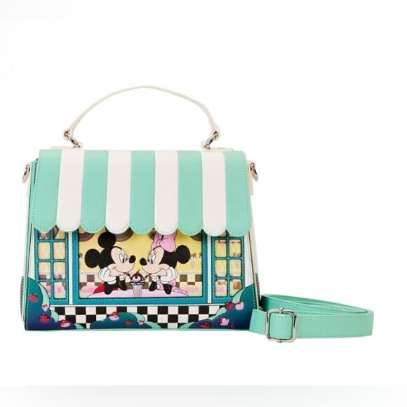🎤🎬📀🎥Loungefly Mickey & Minnie Date Night Diner Crossbody Purse Disney - Picture 1 of 5